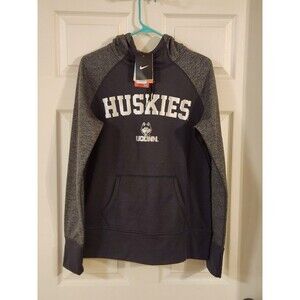 Nike NWT Women L Therma Fit Connecticut Huskies Gray And Silver Hoodie